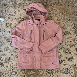 Urban Retro Women's Blush Pink Hooded Utility Jacket Pockets Lined Cinched